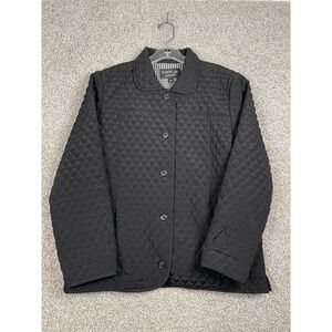 Nordic Lights Quilted Jacket Black Button Front Casual Vintage Barn Womens Sz L